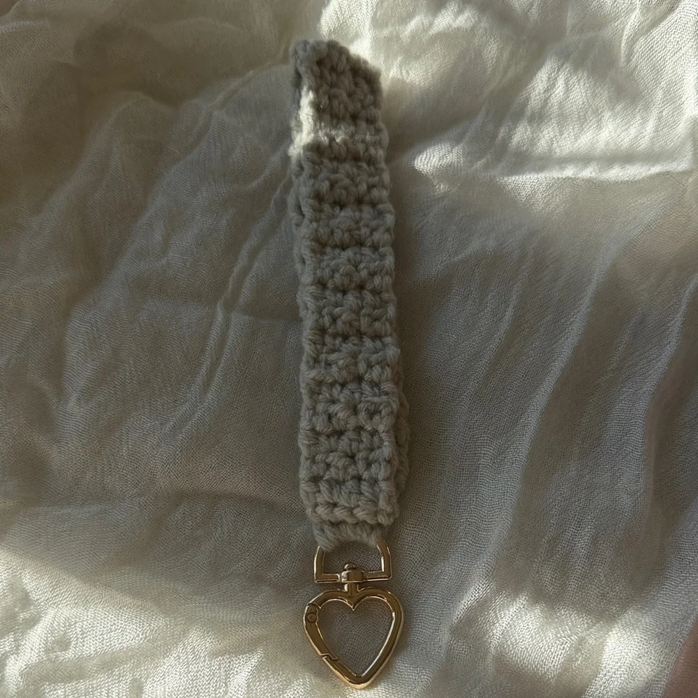 Crocheted Wristlet Keychain with Heart Clasp